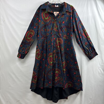 Grass Fields Shirt Dress Womens African Print Midi Tribal floral Size 20