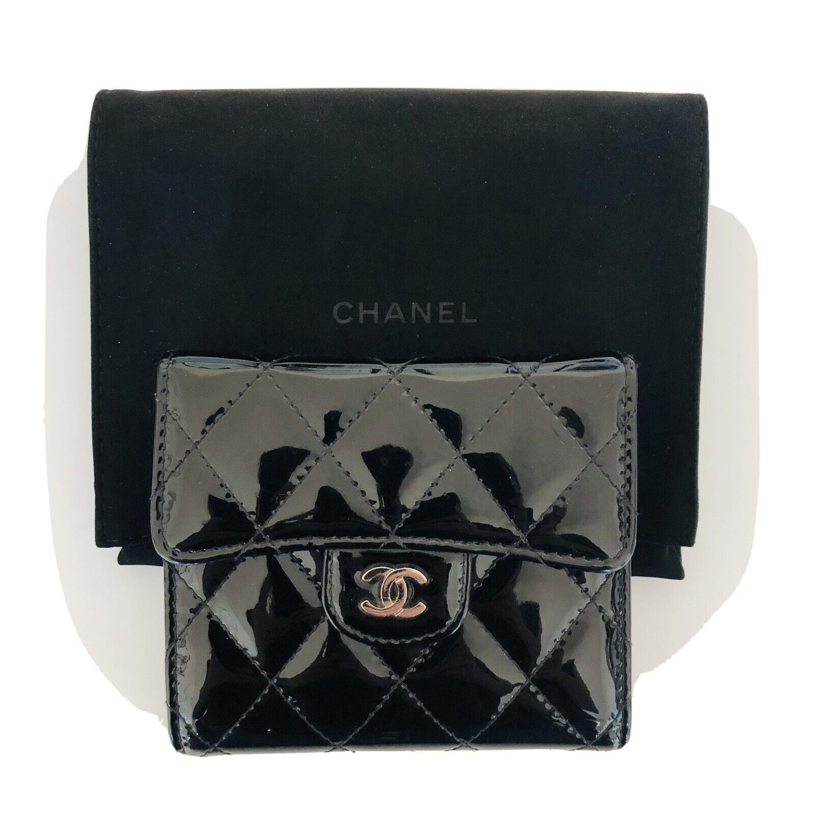 CHANEL Classic Small Flap Wallet Black Patent Leather CHANEL Classic Small Flap Wallet Black Patent Leather