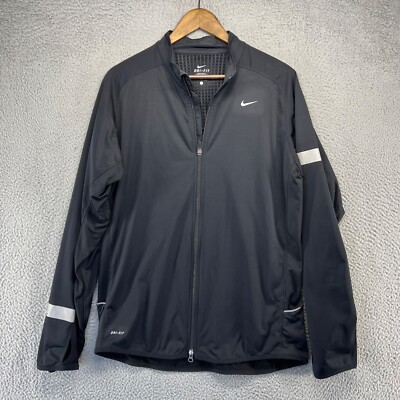 Nike Windbreaker Jacket mens Large Black Dry Element Performance Water Resistant