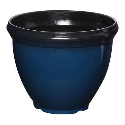 Southern Patio 12'' Heritage Round Glossy Resin Planter, Monaco Blue (Open Box)