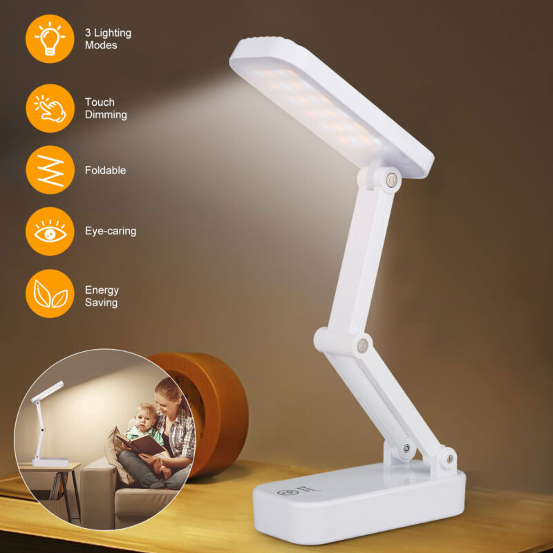 3 Modes Dimmable LED Desk Light Foldable Table Bedside Reading Lamp Rechargeable