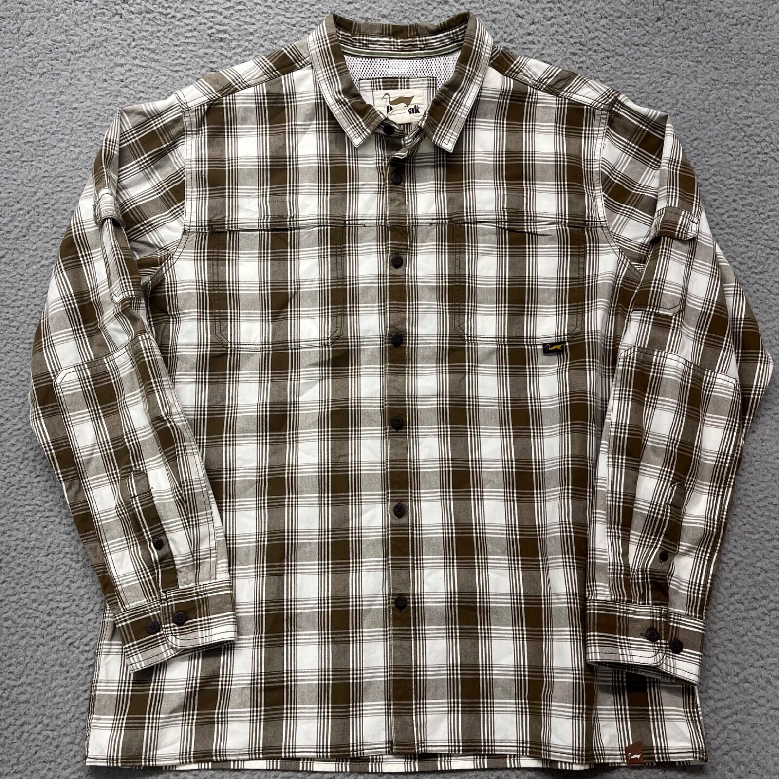 Duxbak Shirt Mens XXL Brown Plaid Vented Outdoor Fishing Hiking