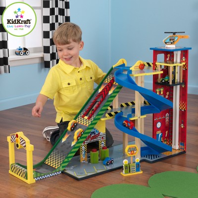 wooden toy garage with lift