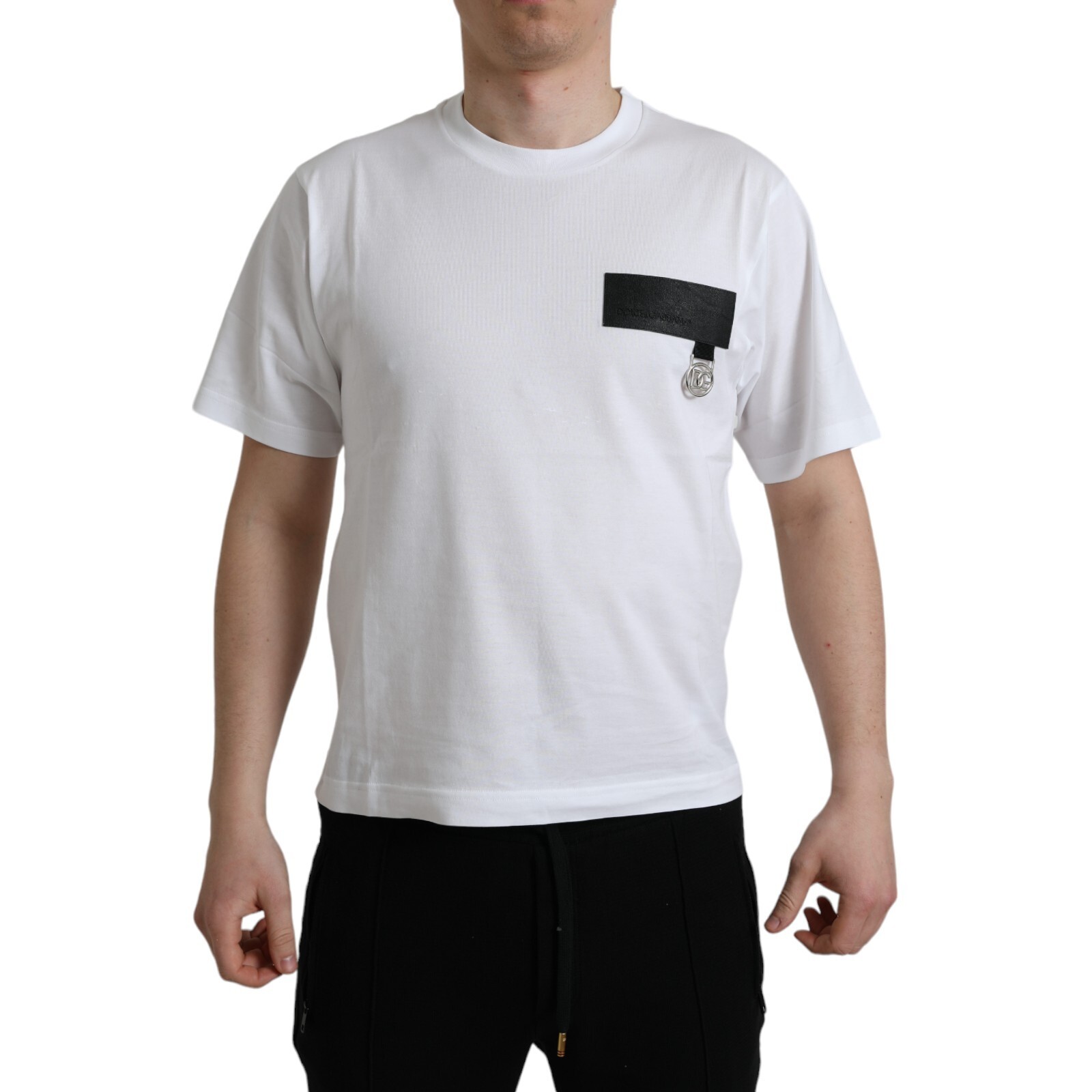 DOLCE & GABBANA T-shirt White Logo Patch Cotton Crew Neck