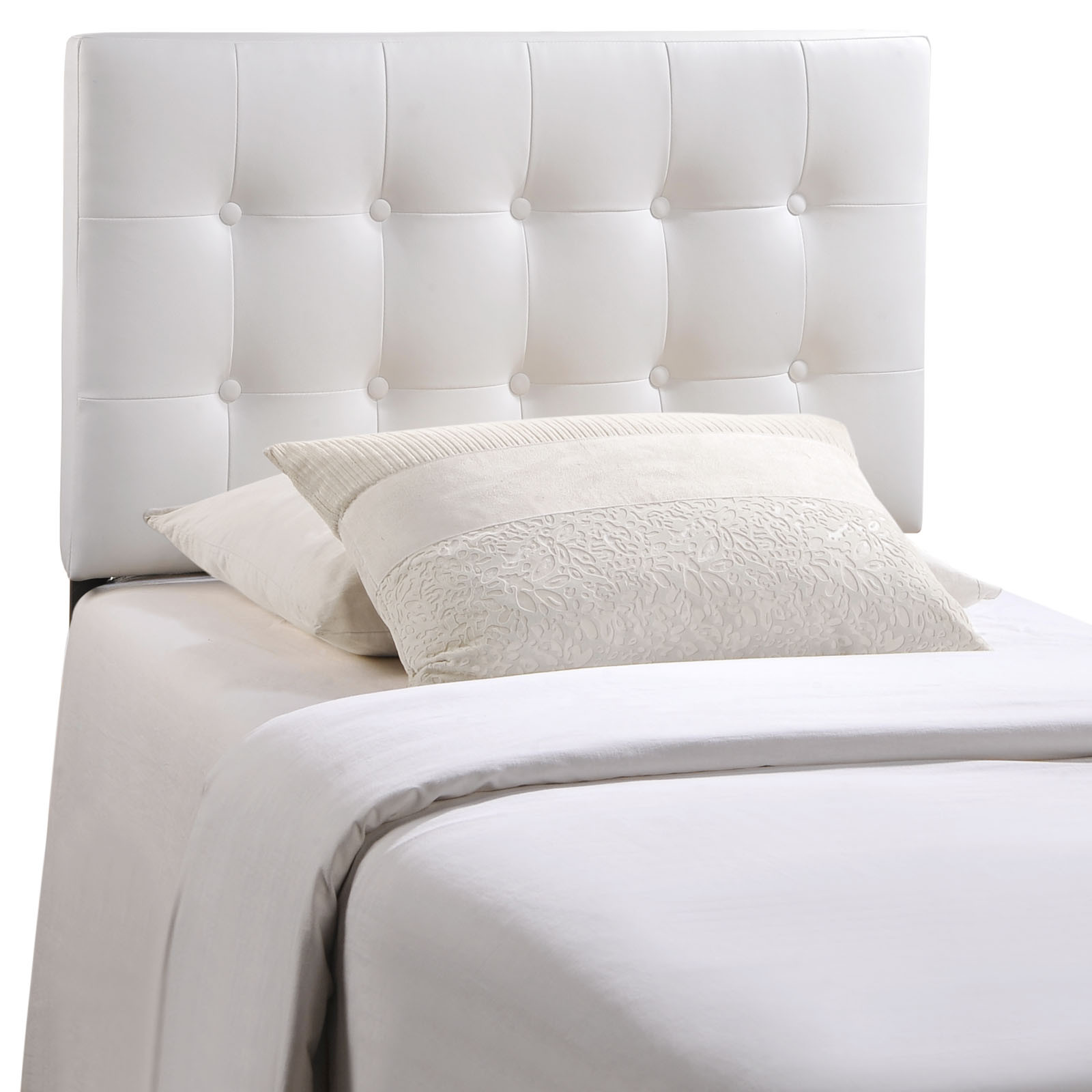 Faux Leather Upholstered Button Tufted Square Twin Size Headboard in