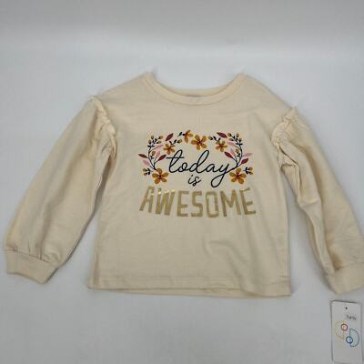 Flapdoodles Kids Girl Graphic Print Today Is Awesome Sweatshirt Cream Size 4 NWT