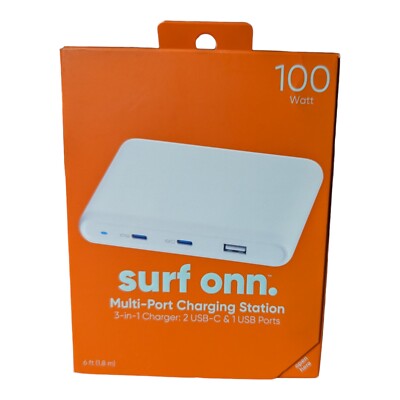 Surf Onn. 100W Multi-Port Charging Station 3-in-1 Charger, 2 USB-C & 1 USB PORTS