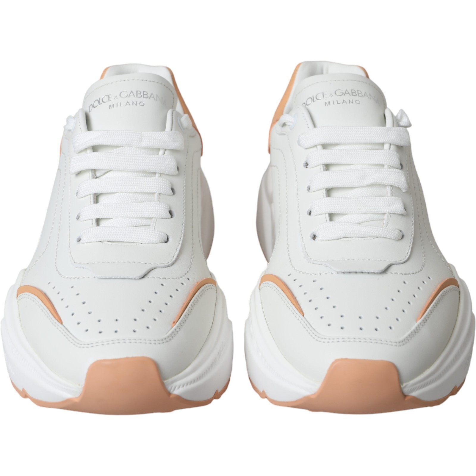 Pre-owned Dolce & Gabbana Shoes White Peach Daymaster Leather Sneakers Eu39.5 / Us9 940usd