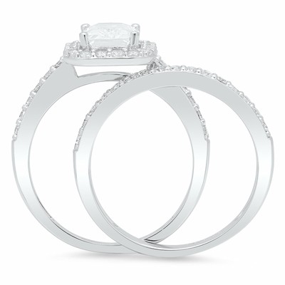Pre-owned Pucci 2.20 Ct Emerald Cut Halo Wedding Engagement Bridal Ring Band Set 14k White Gold In White/colorless
