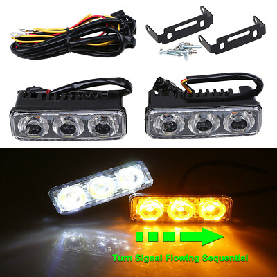 3 LED DRL Switchback  Amber 6K White Universal Daytime Running Turn Signal HALS