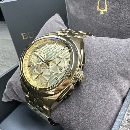 Pre-owned Bulova New✅curved✅  Curv Chronograph Gold Stainless Steel Men's Watch 97a125 $895