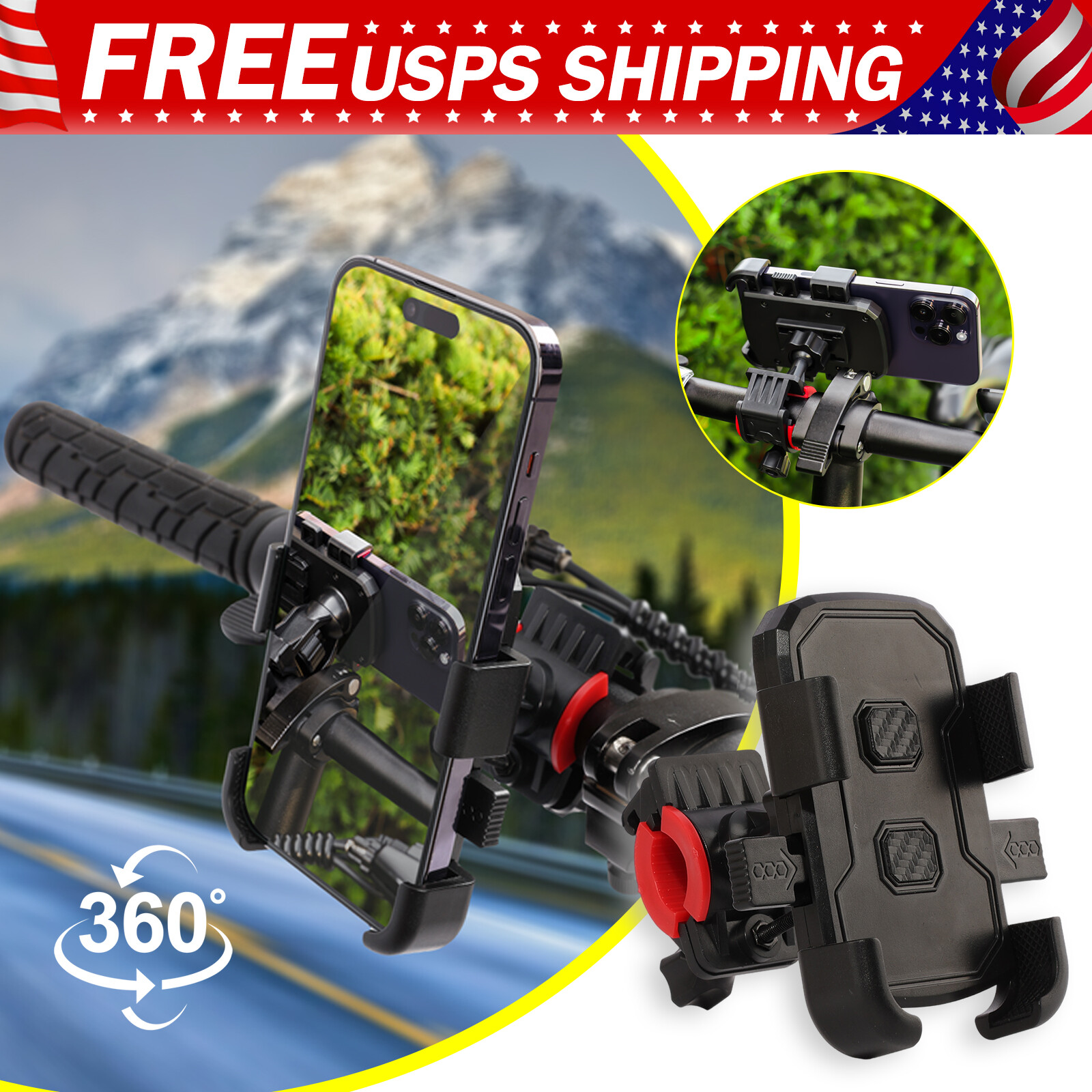 Motorcycle Bike Phone Holder Mount Handlebar Cell Phone Clamp Scooter Phone Clip