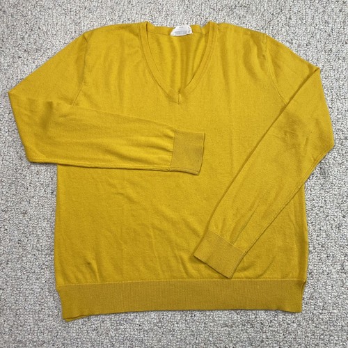 Double Zero Womens Sweater sz M Yellow V Neck Tight Knit