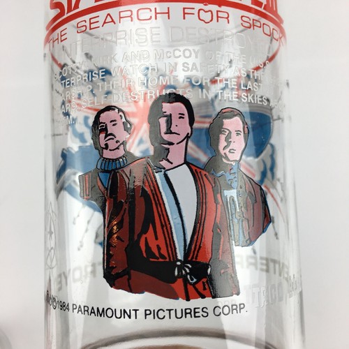 Taco Bell Star Trek 3 Vintage 1984 Promotional Drinking Glasses Spock Enterprise