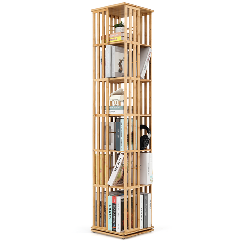 Natural Bamboo [ROTATABLE BOOKSHELF] 6 Tiers Open Shelving Magazine Storage Rack