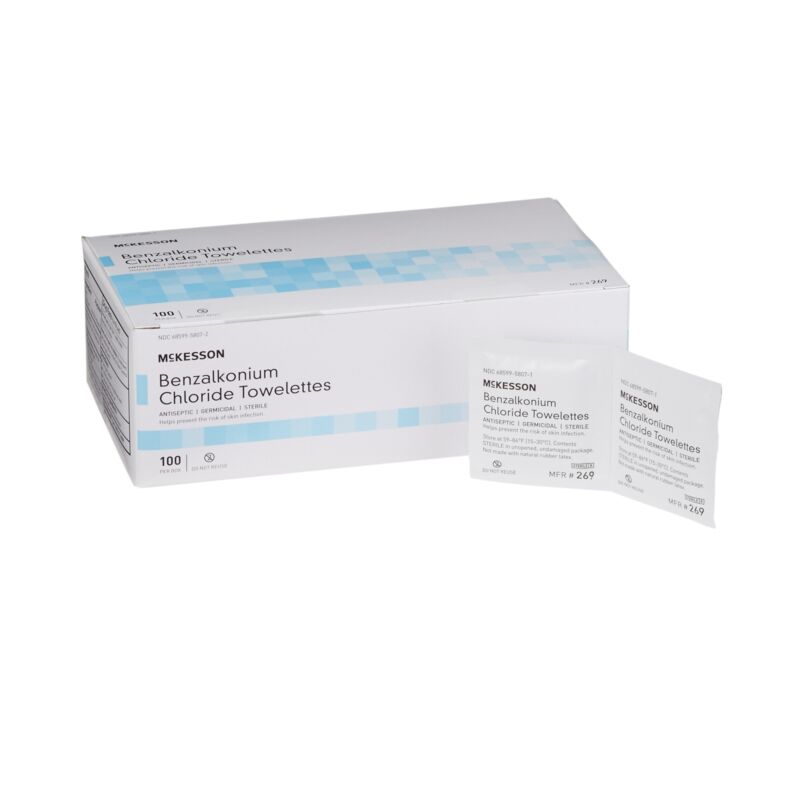 1000 McKesson Sanitizing Skin Wipe Benzalkonium Chloride Towelettes 5 x 7" #269