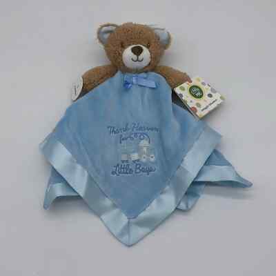 Little Me Blue Brown Bear Security Blanket Thank Heaven For Little Boys Train