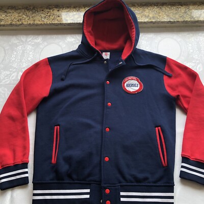 Houston Rockets NBA Throwback Bomber Jacket Hoodie Navy Blue/Red Men s Size L