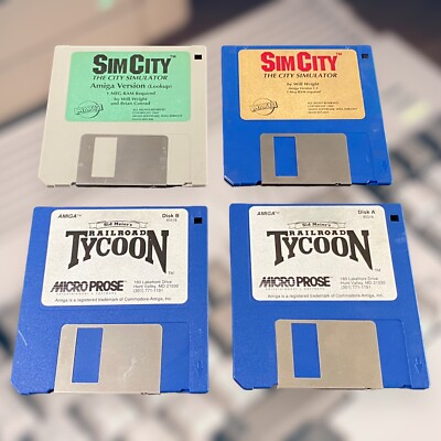 VTG - AMIGA Games - RAILROAD TYCOON + SIM CITY EMULATOR - 4 Discs Untested 