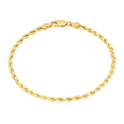 14k Yellow Gold Womens 2mm Diamond Cut Rope Chain Bracelet w Lobster Clasp- 7''