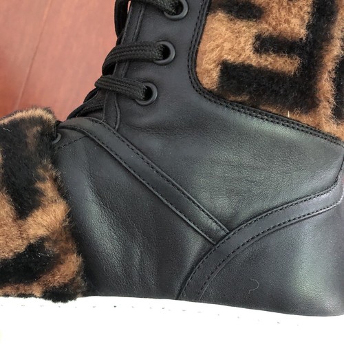 Last Chance & Drop Fendi women FF shearling high top sneakers black Eu 39 US 9