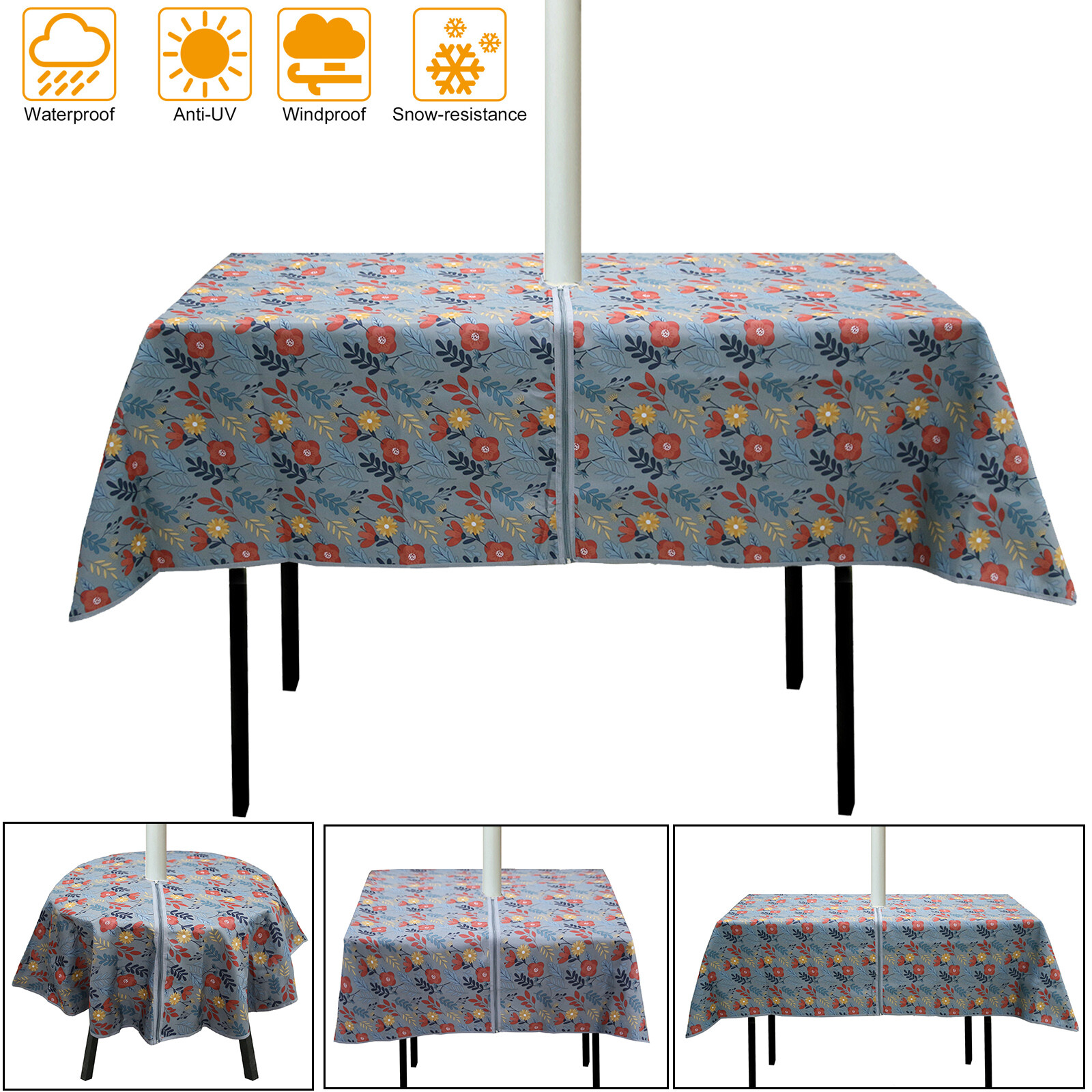 Round Rectangle Garden Patio Outdoor Table Cloths With Parasol Umbrella Hole US