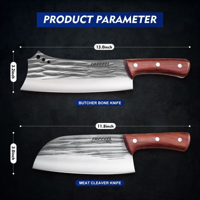 2 pcs Meat Cleaver & Heavy Duty Bone Chopper Knife Set, Hand Forged German Hi...