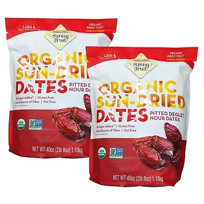 Sunny Fruit Organic Sun-Dried Pitted Dates 40 oz Each Gluten Free Vegan - 2 Bag