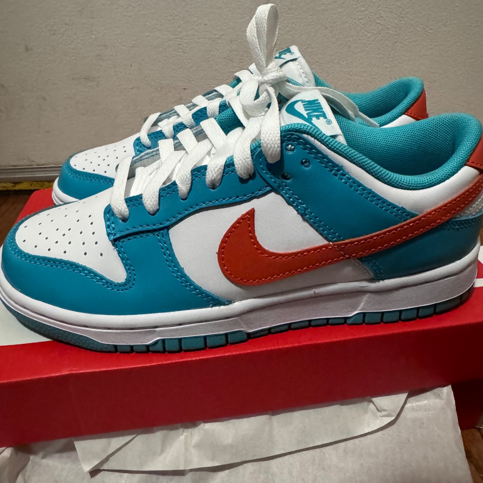 Pre-owned Nike Dunk Low Shoes 'miami Dolphins' Dv0833-102 Men's Sizes In Hand Ship Now In Blue