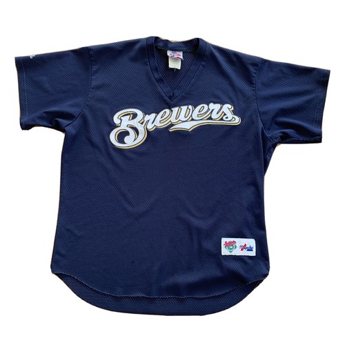 00s Majestic × MIL.Brewers XLサイズ プルジャケット Majestic Mens 2XL Milwaukee Baseball Brewers Full Zip Therma