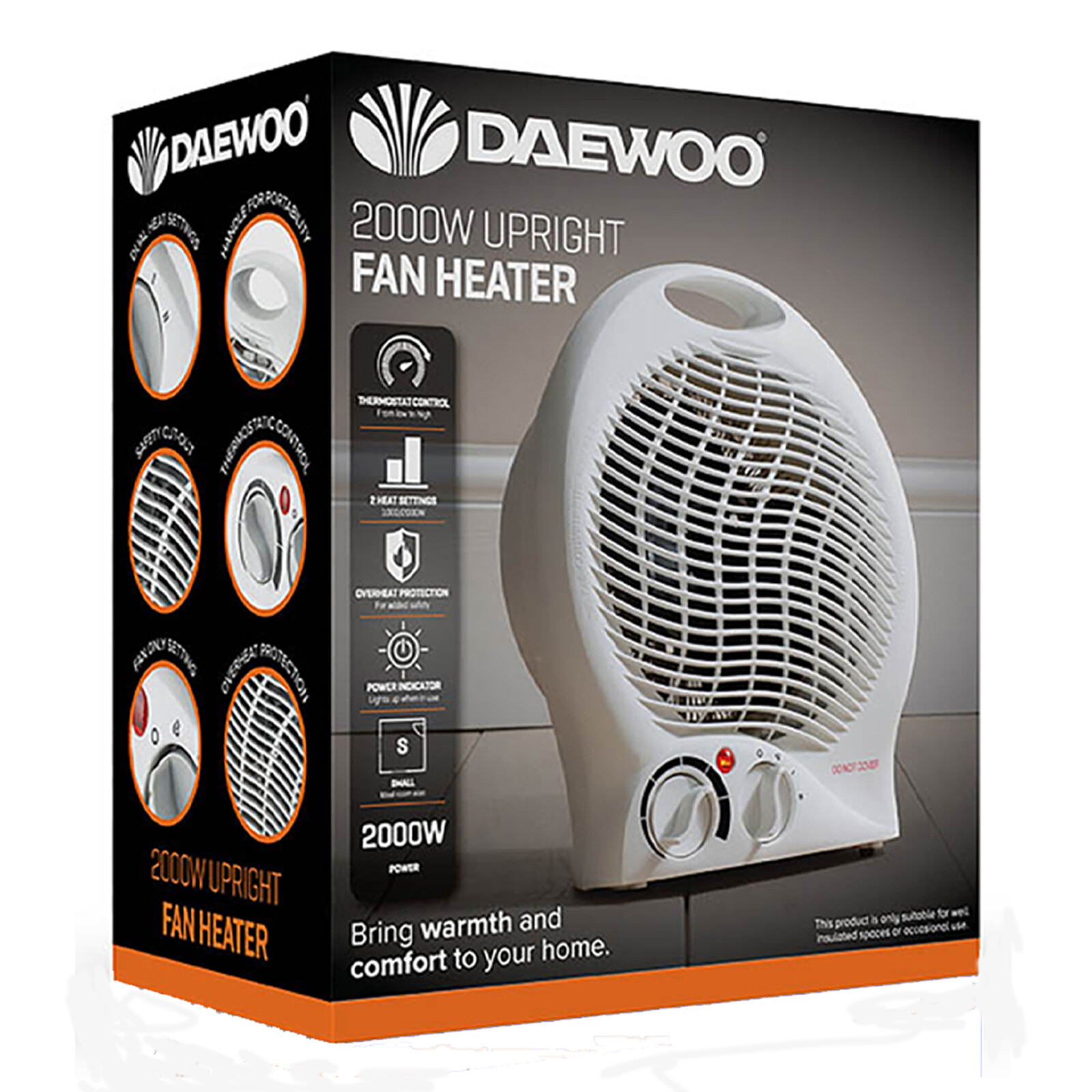 Daewoo Electric Upright 2kw Portable Fan Heater Hot Cold Settings Thermostat 5057726143745 Ebay
