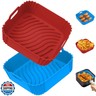 Redfly 2 Pack Silicone Air Fryer Liners, Square Reusable Non-Stick Basket Inserts for 4-5 QT Air Fryers, Dishwasher Safe Parchment Paper Replacement Accessories RedandBlue