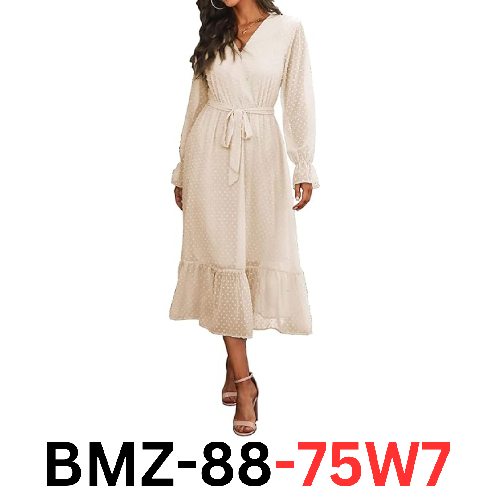 BTFBM Womens Casual Party Spring Summer Long Sleeve Wrap V-Neck Dress Apricot, M