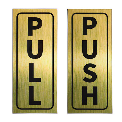 1Set Push Pull Door Sign 2''x5'' Adhesive Vertical Pull Push Sticker Golden