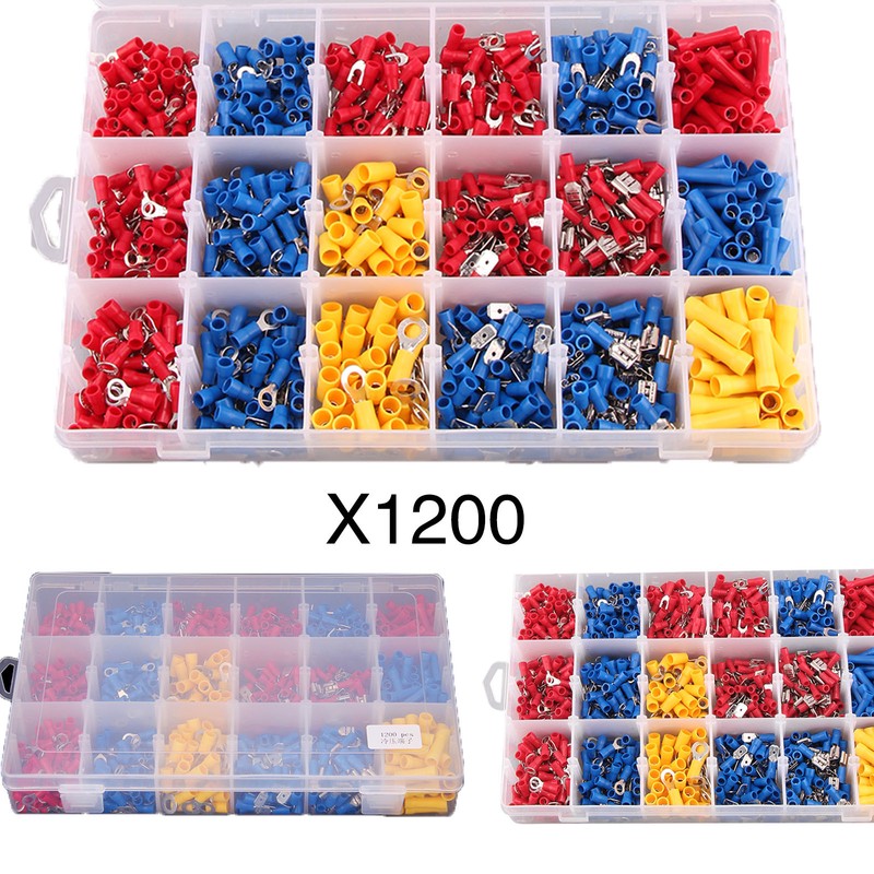 Set of 1200 X Assorted Insulated Electrical Wire Terminal Crimp Connectors Spade