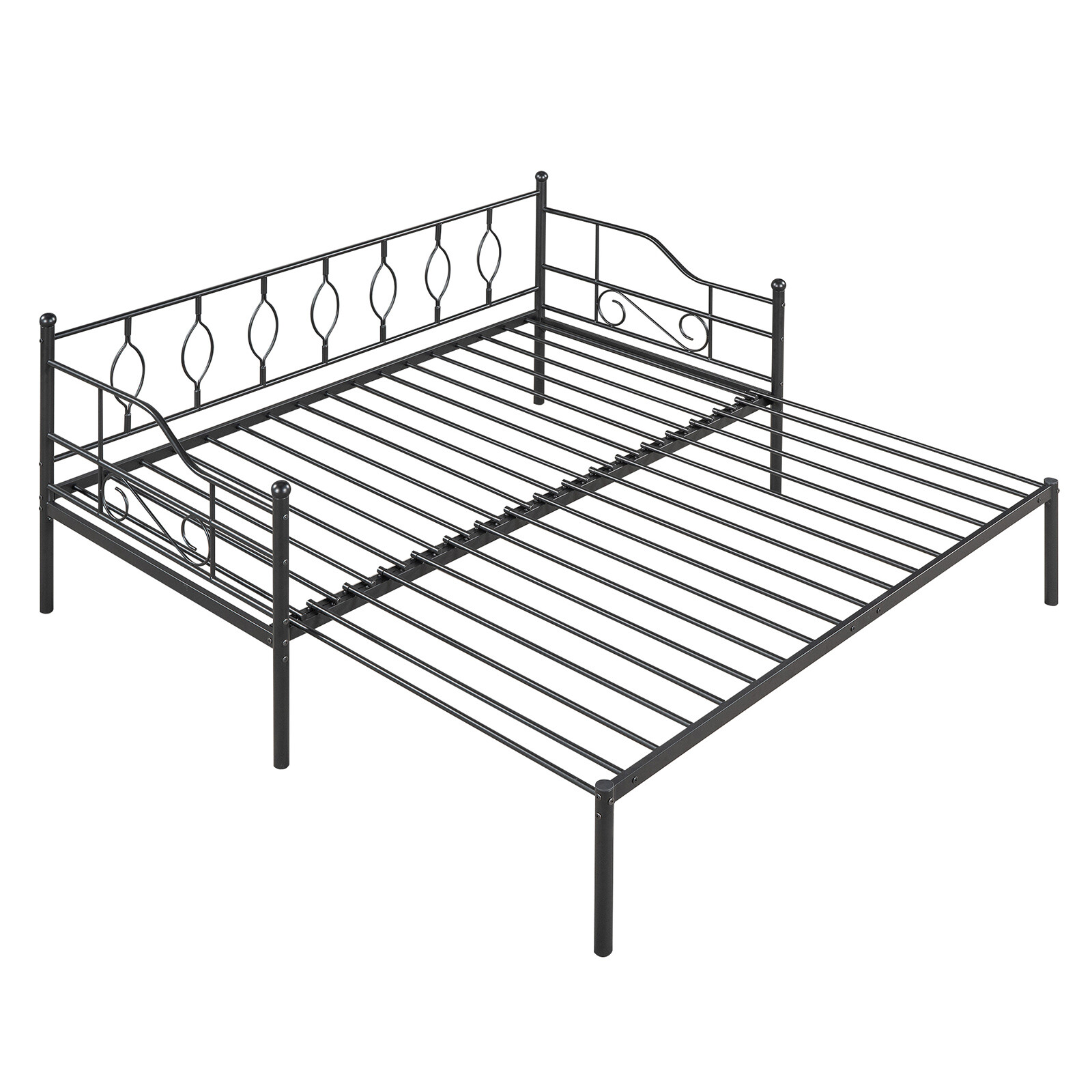Twin Size Metal Frame Sofa Bed Daybed with Trundle & Slat Expandable Design Bed
