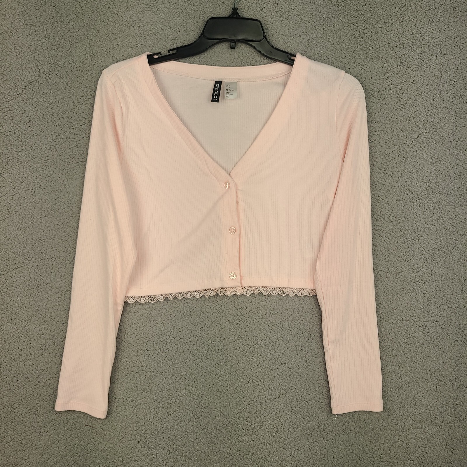 H\u0026M Divided Cropped Cardigan Sweaters Womens Size Large Pink Button Up Rib  Knit | eBay