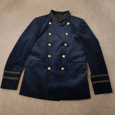 Devils Advocate Mens Jacket 40 Blue Navy Gold Button Millitary Velvet Smoking