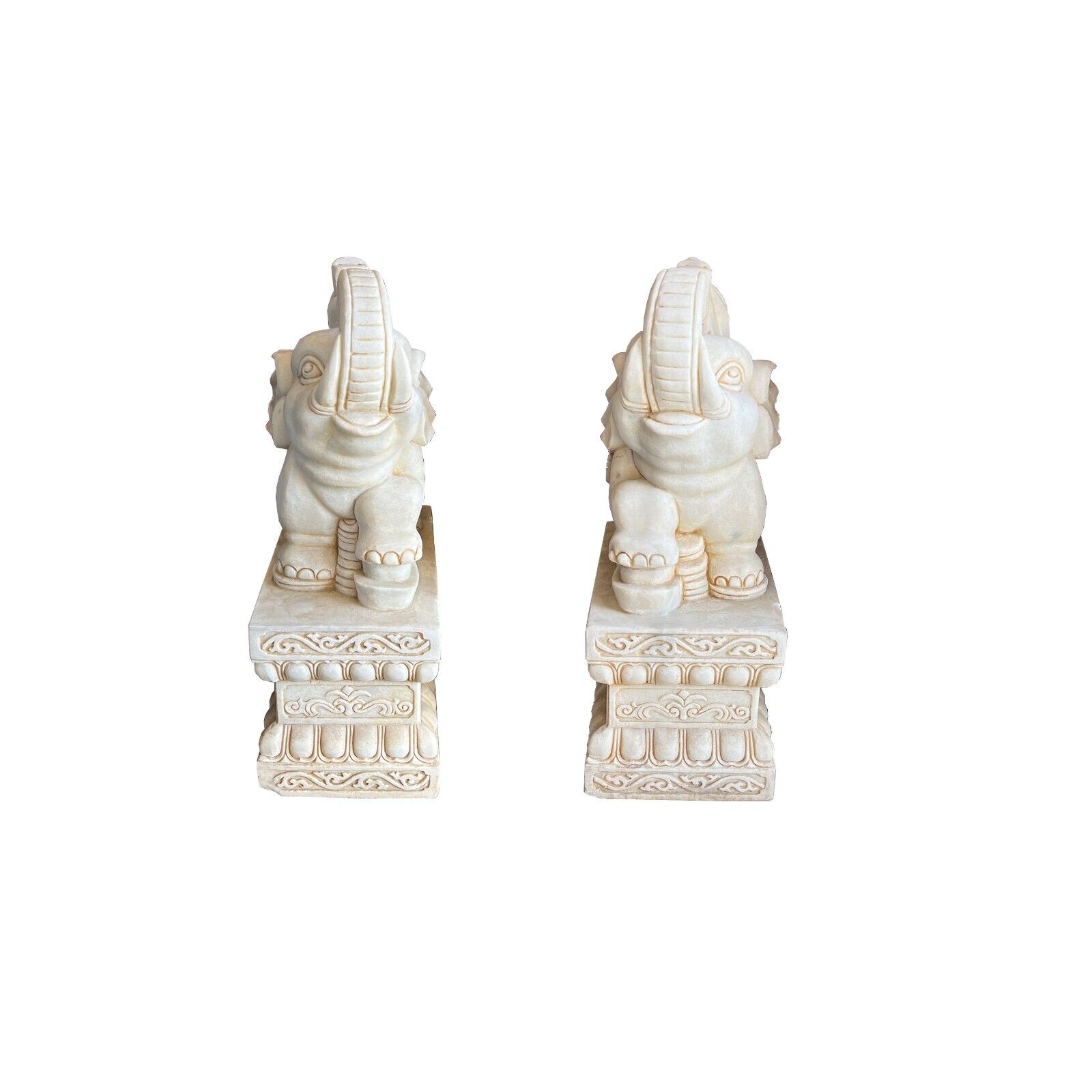 Chinese Pair White Marble Stone Fengshui Elephant Trunk Up Statues cs7637S Chinese Pair White Marble Stone Fengshui Elephant Trunk Up Statues cs7637S