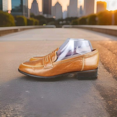 Lily of Florence Carmel/Brown Leather Penny Loafers Women's 9AA Slip-On Shoes