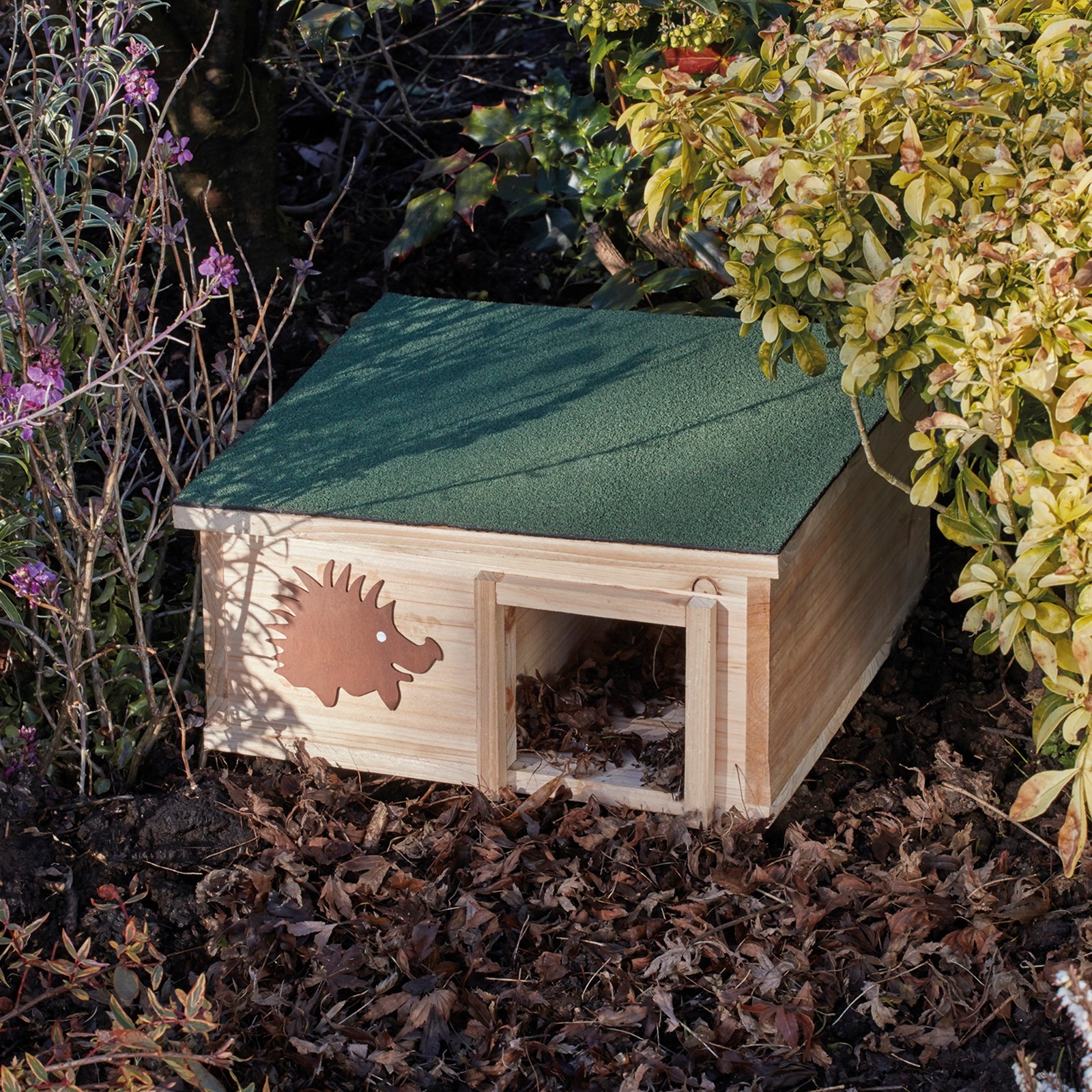 Hedgehog House Wooden Roof Nature Hibernation Box Shelter Home Nest
