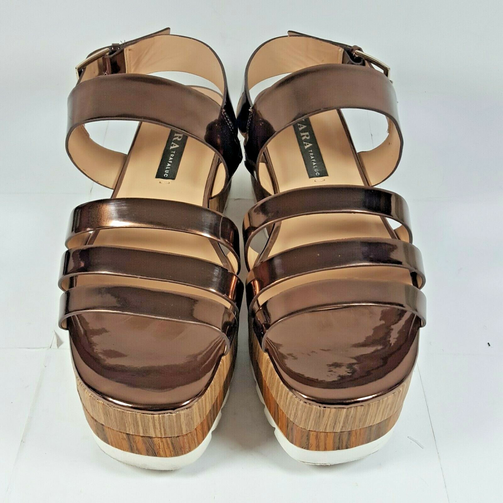 Zara Womens Platform Sandals Shoes Slingback Copper