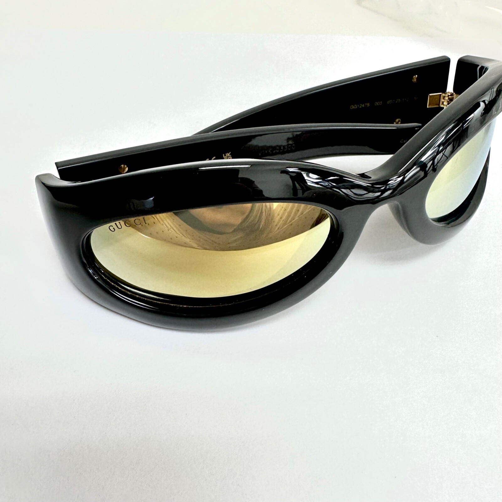 Pre-owned Gucci Love 11124765 Black Gold Wrap Ninja Unisex Mirror Sunglasses Gg1247s 003