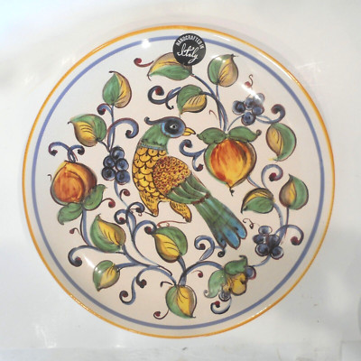 Nova Deruta Italian Hand Painted Large 14'' Round Plate Platter Fruit Bird