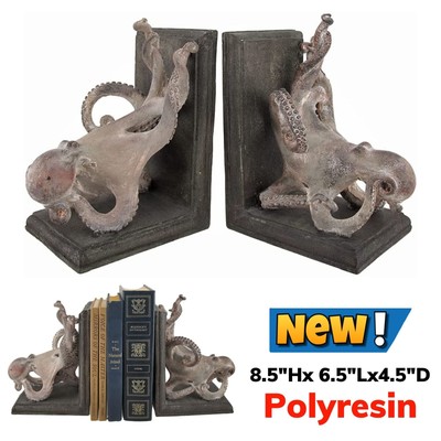 Nautical Coastal Octopus Bookends Statue Sea Giant Cthulhu Kraken Library Decor