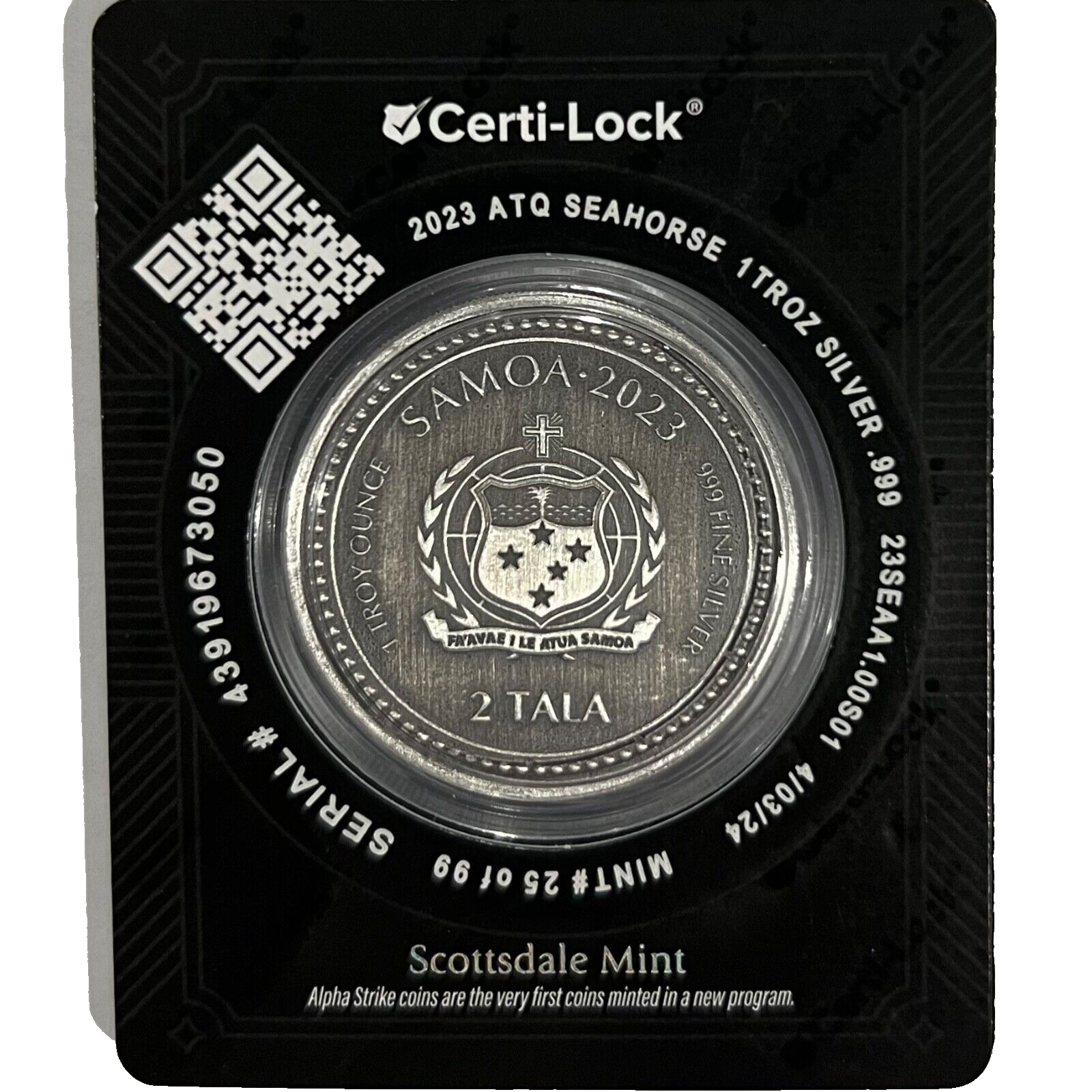 2023 🔥 SEAHORSE ANTIQUE 1 oz 999 Silver Coin Scottsdale BU ⚓️✅⚓️ ALPHA STRIKE