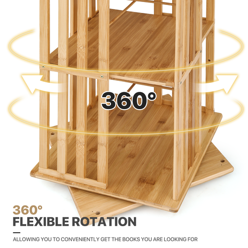 Natural Bamboo [ROTATABLE BOOKSHELF] 6 Tiers Open Shelving Magazine Storage Rack