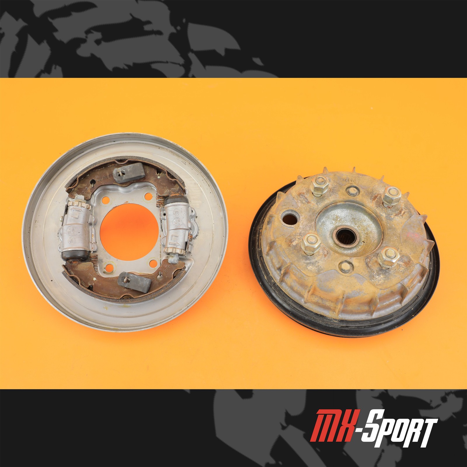02-06 2002 Rancher 350 TRX350FM OEM Front Left Wheel Brake Drum Hub Plate Set