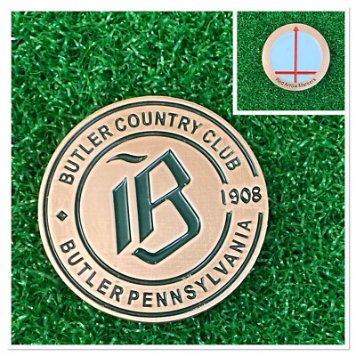 BUTLER COUNTRY CLUB EST. 1908 1-1/2   Double Sided Red Arrow Golf Ball Marker