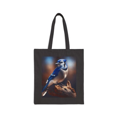 Cotton Canvas Tote Bag Bluejay Sitting on a Tree Limb Design 7, Gift Everyday